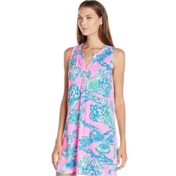Lilly Pulitzer Essie Dress Pink Pout Barefoot Princess Shells - Picture 1 of 5
